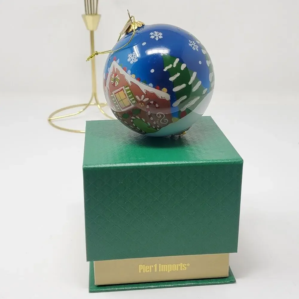 Pier 1 Li bien Reverse Painted 2018 Santa in Car Glass Christmas Ornament w/Box